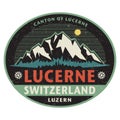 Sticker or label with mountains and text Lucerne, Switzerland