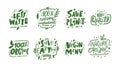 Sticker lettering phrases set template. Nature, vegan and eco quotes collection.