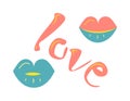 Sticker lips and love for the holiday Valentine`s Day