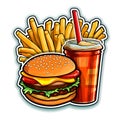 Sticker or logo hamburger, coke and fries