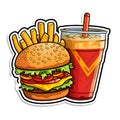 Sticker or logo hamburger, coke and fries