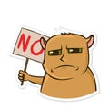 Sticker for messenger with funny animal. Dissatisfied hamster holding a sign with the word no. Isolated vector