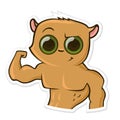 Sticker for messenger with funny animal. Hamster showing his muscles, biceps. Vector illustration isolated on white