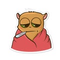 Sticker for messenger with funny animal. Hamster with a thermometer in his mouth. High temperature, fever, sickness icon