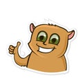 Sticker for messenger with funny animal. Happy hamster showing thumb-up or like gesture. Vector illustration isolated on