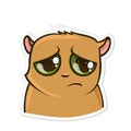 Sticker for messenger with funny animal. Sad Hamster. Vector illustration, isolated on white.