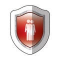 sticker metallic shield with pictogram husband and wife embraced