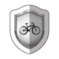 sticker metallic shield with silhouette bicycle Royalty Free Stock Photo