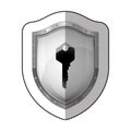 sticker metallic shield with silhouette key Royalty Free Stock Photo