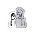 sticker monochrome contour half body with dad with beard and glasses and daughter with braided hair