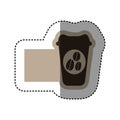 sticker monochrome emblem with disposable coffee cup