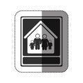 sticker of monochrome portrait of family in home