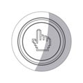 sticker monochrome silhouette circular button with pixelated hand pointing up