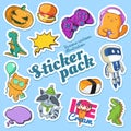 Sticker pack with cartoon illustration for printing and web