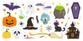 Sticker pack of Halloween cartoon elements. Vector illustration, big set Royalty Free Stock Photo