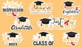 Sticker pack of inspiration and motivation graduation party quotes with graduation cap and scroll of diploma