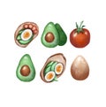 Sticker pack, Toasts with avocado, tomato and egg, Raster illustration, Procreate sketch