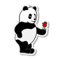 Sticker panda give rose flower red. in love valentine romance