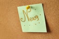 Sticker paper with word NEWS on cork board Royalty Free Stock Photo