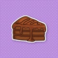 Sticker a piece of cake with chocolate glaze cream and fondant Royalty Free Stock Photo