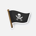 Sticker pirate flag with Jolly Roger and crossed sabers Royalty Free Stock Photo