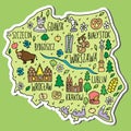 Sticker of Poland. Colored hand drawn doodle Poland map