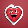 Sticker, red heart with eyes big smile, red background. Heart as a symbol of affection and Royalty Free Stock Photo