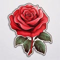 Sticker Red Rose with Green Leaves. Flowering flowers, a symbol of spring, new life Royalty Free Stock Photo