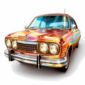 sticker retro automobile, luxury color, illustration