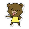 sticker of a rude cartoon bear pointing Royalty Free Stock Photo