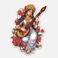 sticker of saraswati goddess on white background generative AI Royalty Free Stock Photo