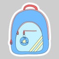 Sticker with school backpack, doodle style vector Royalty Free Stock Photo