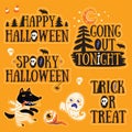 Sticker set with cartoon characters and text for Halloween