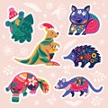 Sticker set with Christmas Australian animals Royalty Free Stock Photo