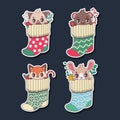 Sticker set of cute animals in stockings Royalty Free Stock Photo