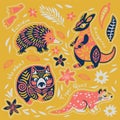 Sticker set of decorative australian animals. Vector illustration