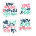 Irreverent Birthday Sticker set design template with hand drawn vector lettering.