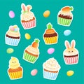 Set of cute Easter cupcake stickers