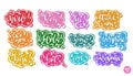 Sticker set. English words new, hey, hi, thank you, see you, wow, surprise, bye, hot, cool, awesome and hola which means