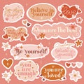 Sticker set of inspirational quotes for self love. Royalty Free Stock Photo