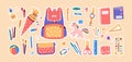 Back to school stickers with stationery objects.Vector illustration flat style Royalty Free Stock Photo