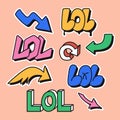 Sticker set with word Lol in retro 90s style Royalty Free Stock Photo