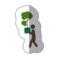 sticker shading colorful pictogram planting trees with plantpot Royalty Free Stock Photo