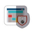 Sticker with shield with padlock and window with rows and columns Royalty Free Stock Photo