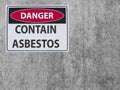 The sticker Sign danger asbestos contain at the plaster asbestos wall Royalty Free Stock Photo