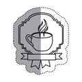 sticker silhouette border heraldic decorative ribbon with cup and smoke coffee