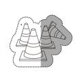sticker silhouette striped traffic cone set icon flat