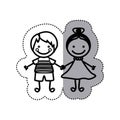 sticker sketch silhouette caricature couple boy with straigth hair and girl with collected hair Royalty Free Stock Photo