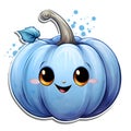 Sticker small blue pumpkin with eyes smile, Halloween image on a white isolated background