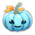 Sticker small blue pumpkin with eyes smile, Halloween image on a white isolated background